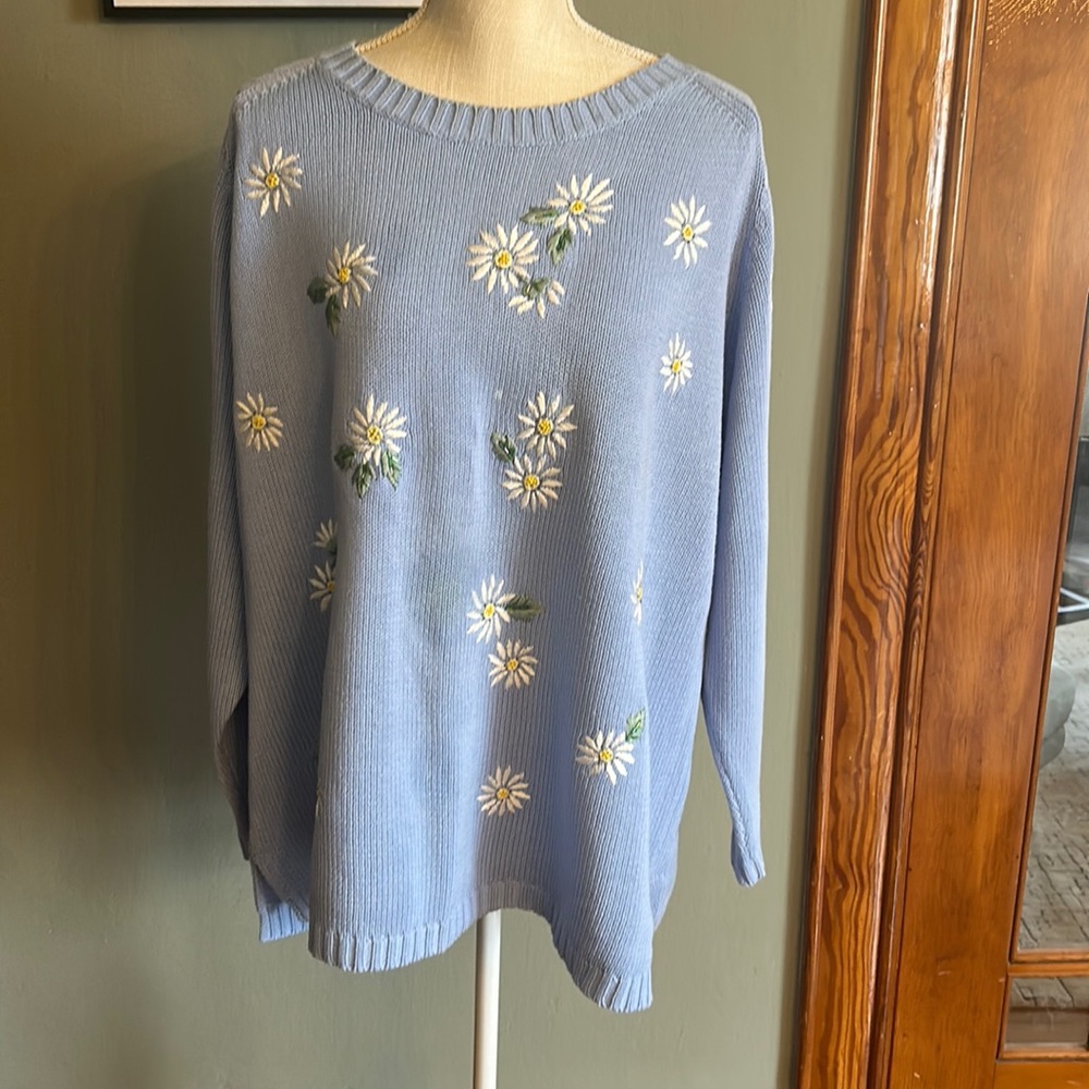 Quaker Factory Daisy Embroidered Sweater - Vintage - 1X